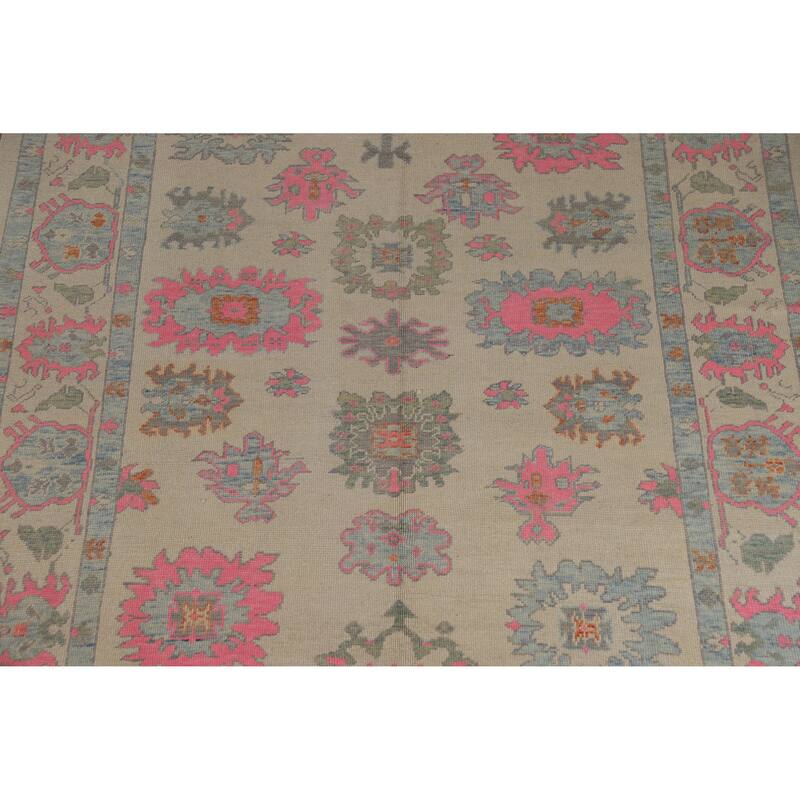 Hand Knotted Oriental 100% Wool Carpet Transitional All-Over Beige & Ivories Oushak Area Rug - 9' 10'' X 8' 1''