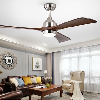 52 in. Smart Indoor Ceiling Fan with Integrated LED with 3 Wood Blade ...