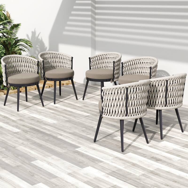 Roomfitters Metal Patio Dining Chairs with Rope Weave and Weather-Resistant Cushions for Garden Use, Set of 2