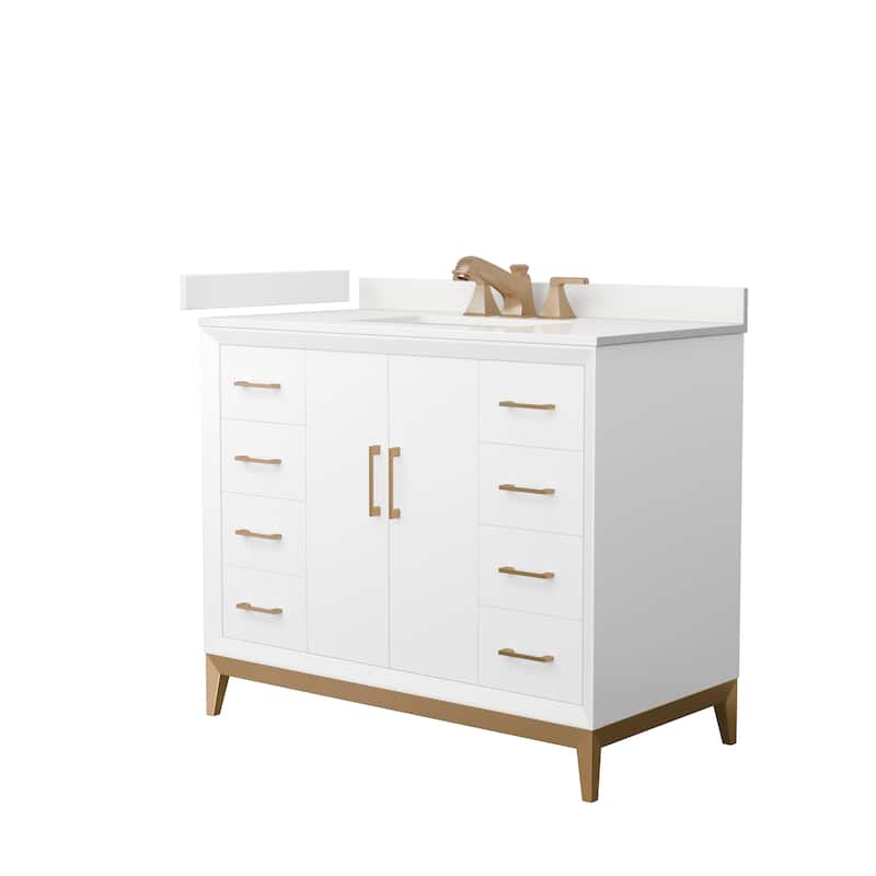 Amici 42-inch Single Vanity, Quartz Top - White, Bronze Trim, White Quartz Top
