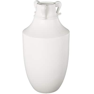 Ceramic Sleek Amphora Vase with Scroll Handles - White - Roche River Decor - 9"W x 9"L x 18"H