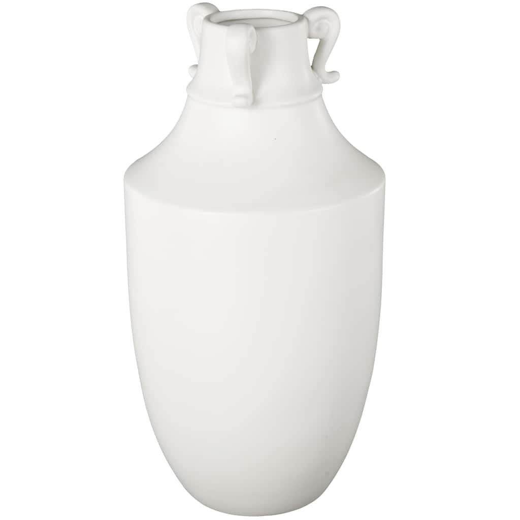 Ceramic Sleek Amphora Vase with Scroll Handles - White - Roche River Decor - 9"W x 9"L x 18"H