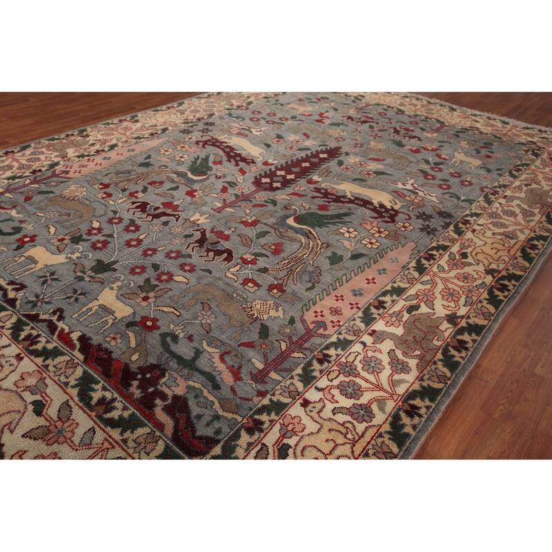 Hunting Animals Gray Ziegler Oriental Large Rug Handmade Wool Carpet - 9'8"x 13'10"