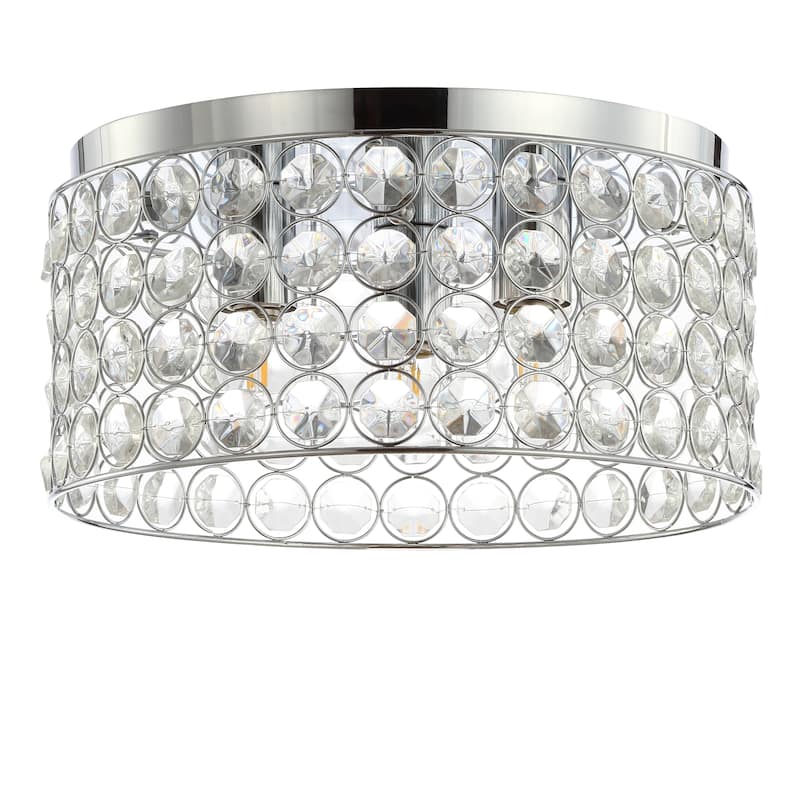 Evelyn 15" 3-Light Crystal/Metal LED Flush Mount, Chrome by JONATHAN Y