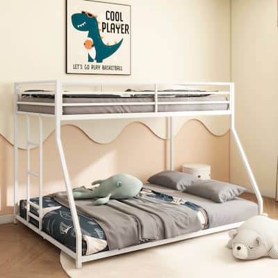 Sturdy Twin over Full Bunk Bed Metal White for Kids and Adult, Low Profile and Easy Climbing with Stable Ladder