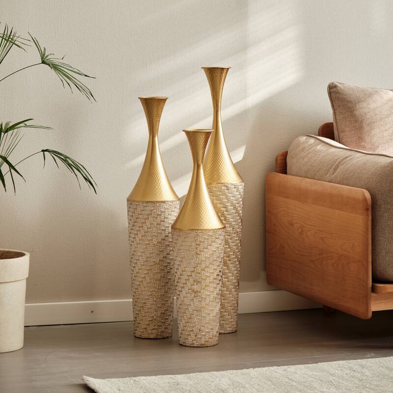 Hand-Woven PVC Rattan Floor Vase