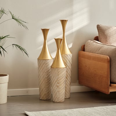 Set of 3 Modern Gorgeous Large Glazed Floor Metal Vase (28"/32"/35" H)
