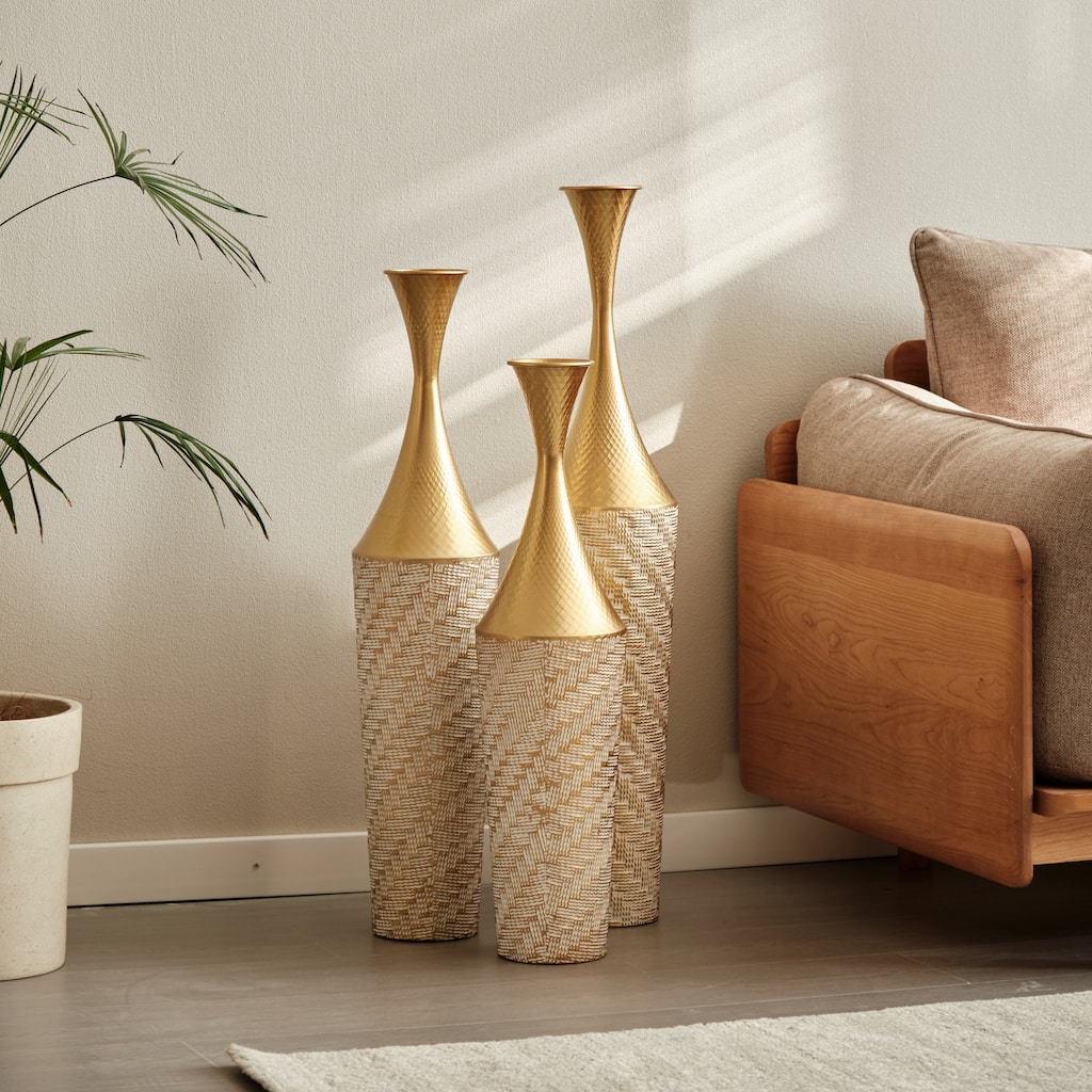 Set of 3 Modern Gorgeous Large Glazed Floor Metal Vase (28"/32"/35" H)