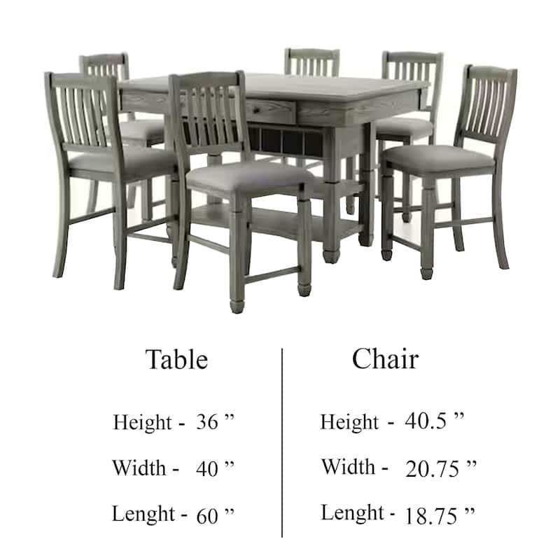 Yani 7pc Counter Height Dining Table and Chair Set, Wire Brushed Gray