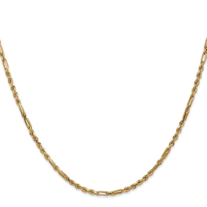 Curata 14k Yellow Gold Solid 2.5mm Milano Rope Chain Bracelet Lobster Claw