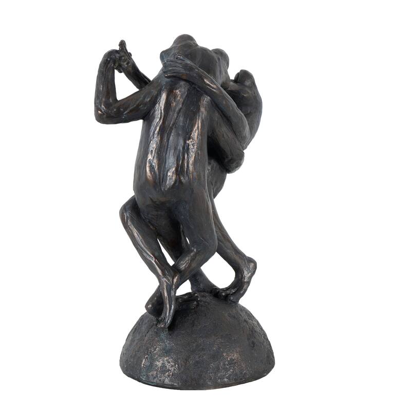 Bronze Resin Patina Dancing Frog Decorative Sculpture with Rock Base