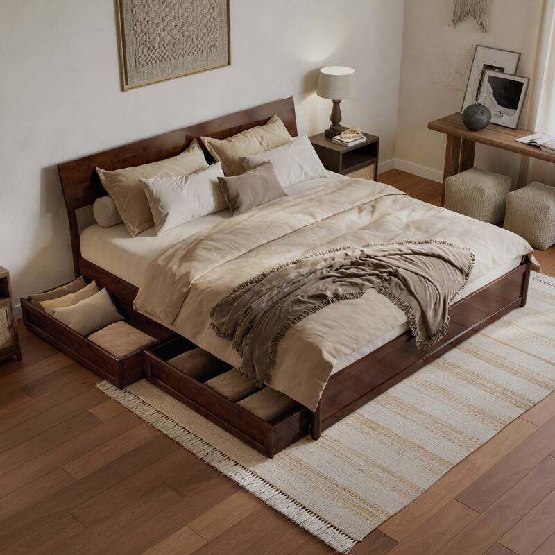 Norla Wood Platform Bed with Storage Drawers