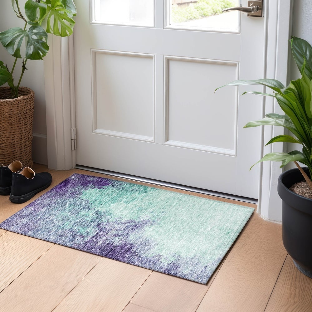 Machine Washable Indoor/ Outdoor Abstract Modern Chantille Rug