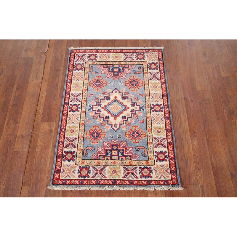 Light Blue Kazak Oriental Foyer Rug Hand-Knotted Wool Carpet - 2'1" x 2'11"