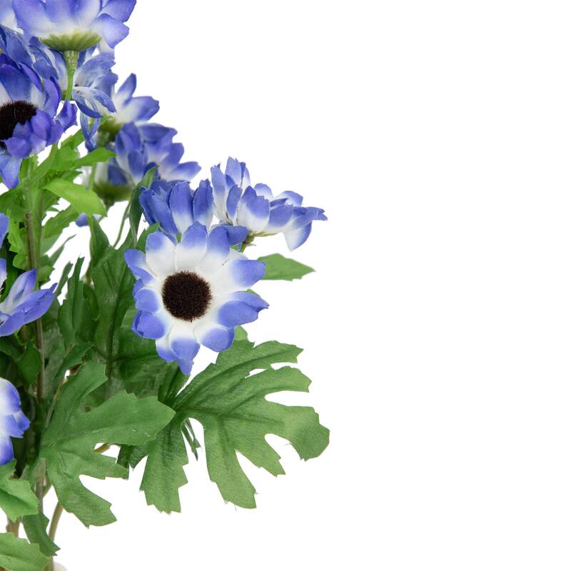 Cineraria Daisies Artificial Floral Spray- 15" - Blue