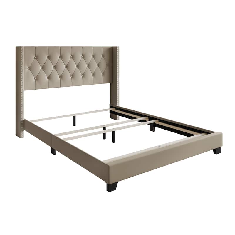 CraftPorch Glam Button Tufted Wingback Upholstered Bed
