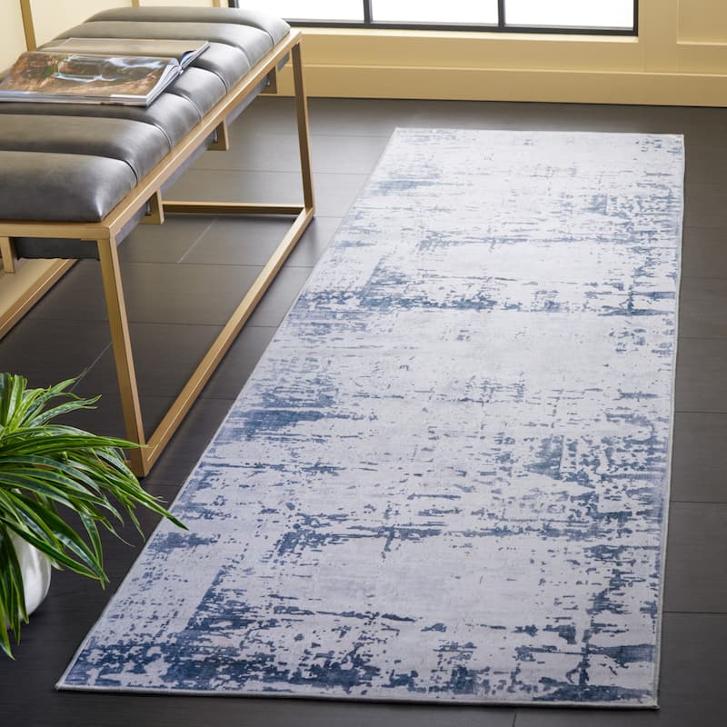 SAFAVIEH Tacoma Aglaja Machine Washable Slip Resistant Modern Rug - 2'6" x 8' Runner - Grey/Navy