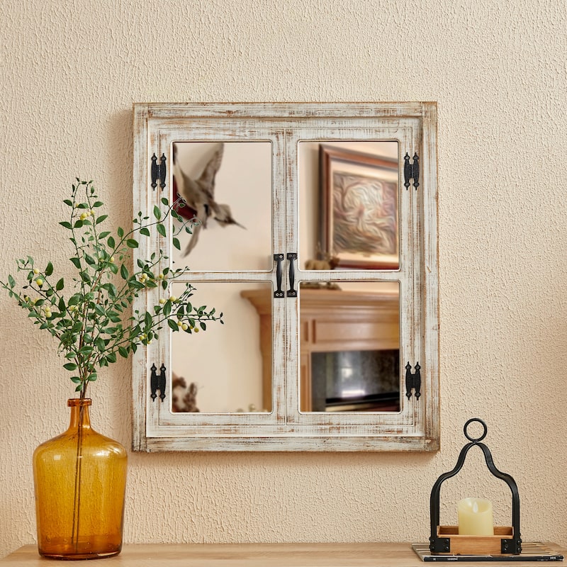 31"H Farmhouse Wooden Window Frame Mirror Wall Decor by Glitzhome