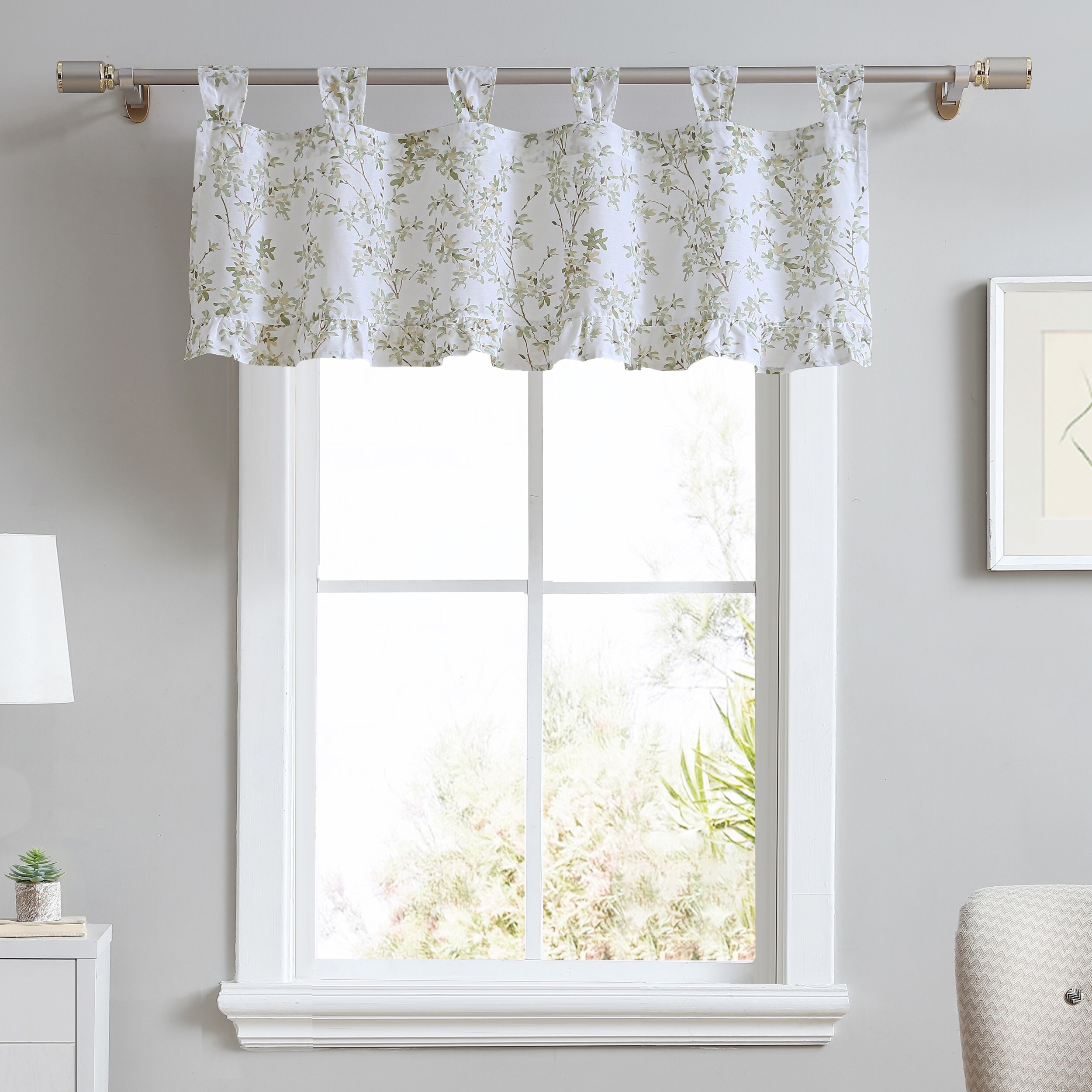 Laura Ashley Lindy Cotton Tab Top Green Window Valance 50 x 20 Bed