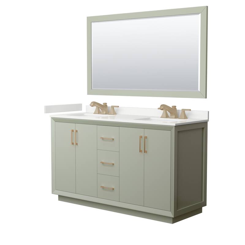 Wyndham Collection WCF414160D-QTZ-US3M58 Strada 60" Free Standing - Light Green / White Quartz Top / Satin Bronze