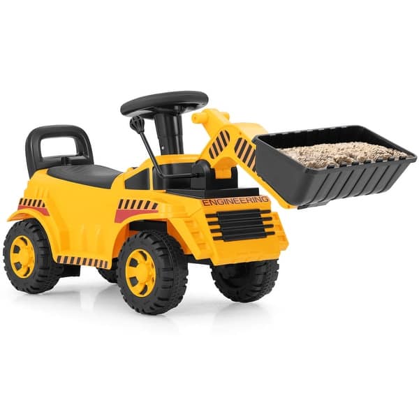 slide 2 of 9, Costway Kids Ride on Bulldozer with Adjustable Bucket Engine Sound - See Details Yellow & Black - See Details