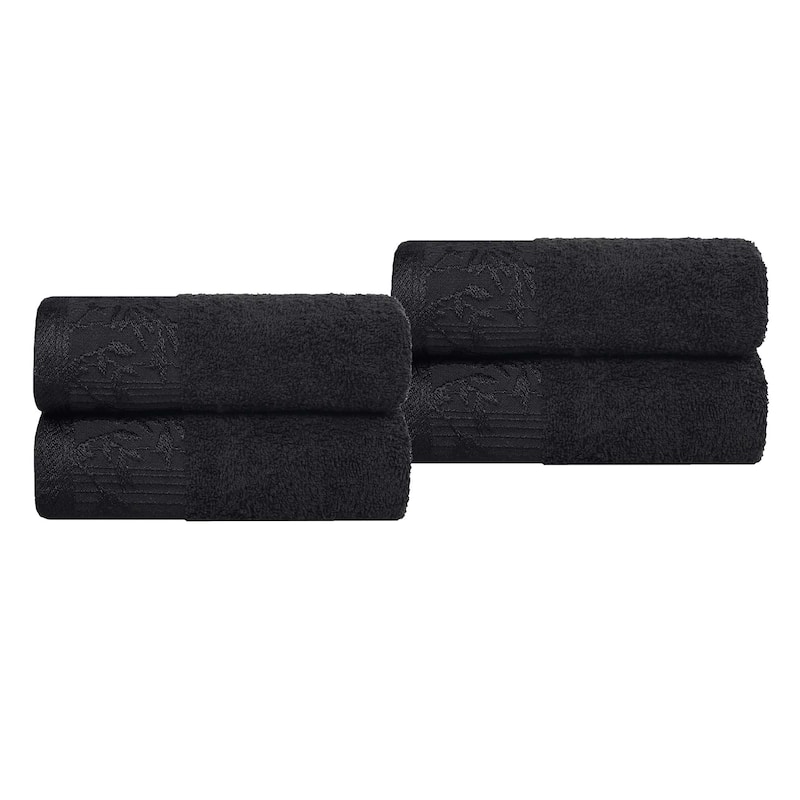 Superior Wisteria Cotton Floral Jacquard Border Hand Towels, Set of 4