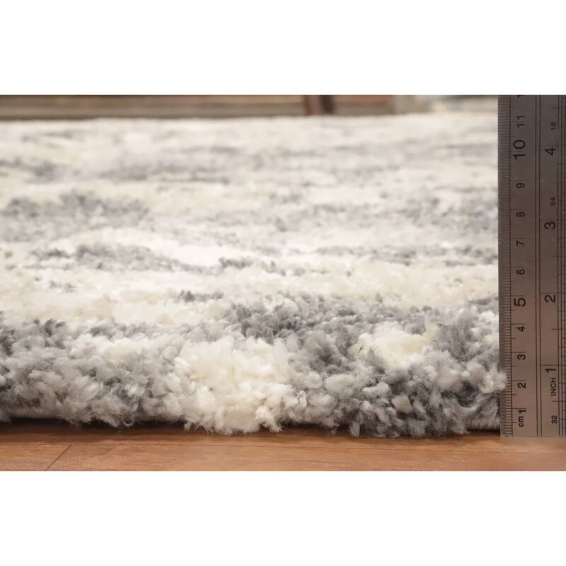 Machine Made Oriental Polyester Carpet Tribal All-Over Beige & Ivories Shaggy Area Rug - 10' 0'' X 7' 10''