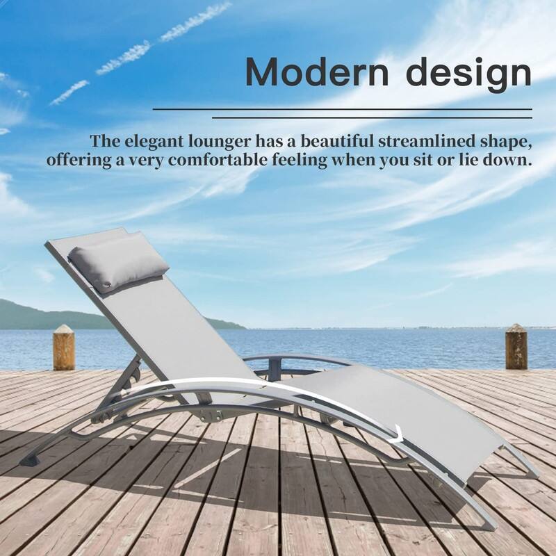 Domi Outdoor Living Aluminum Patio Chaise Lounge Set – Curved Design, Adjustable Positions, and Durable Construction - N/A