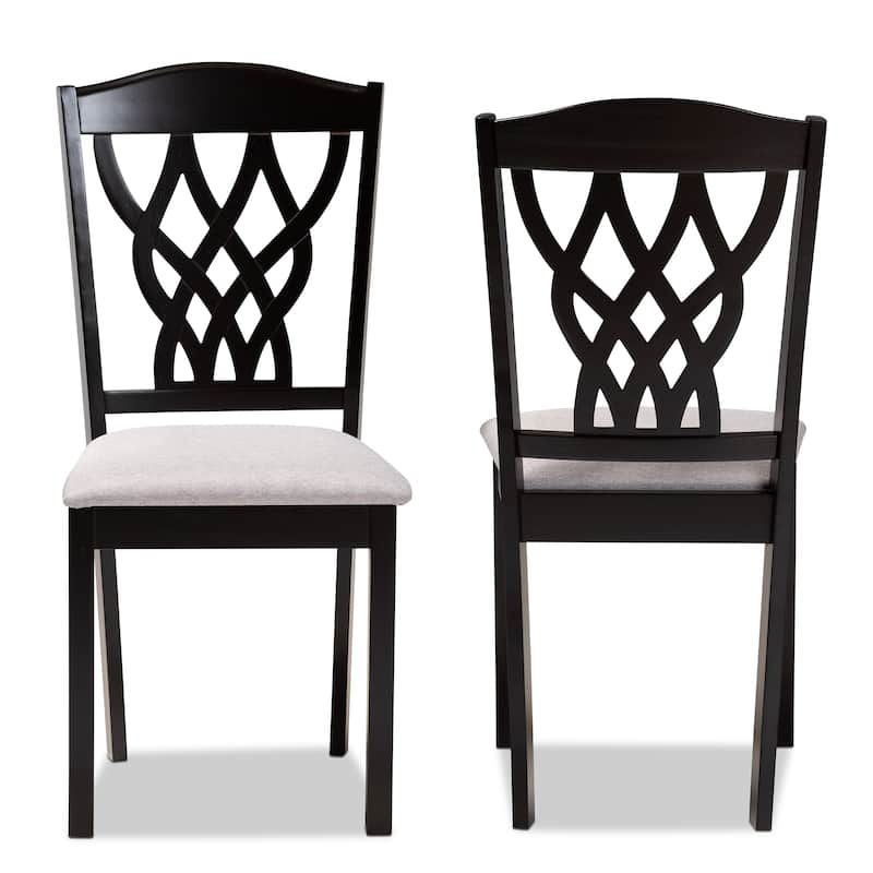 Modern Dining Chair Set - 2 Piece Grey Fabric Upholstered Wood Chairs - Contemporary Style