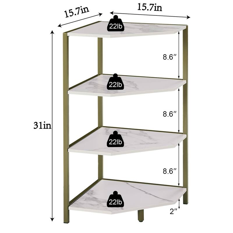 Javlergo Free-Standing 4-Tier Industrial Corner Bookcase Triangle Open Shelf with MDF & Metal Frame for Living Room