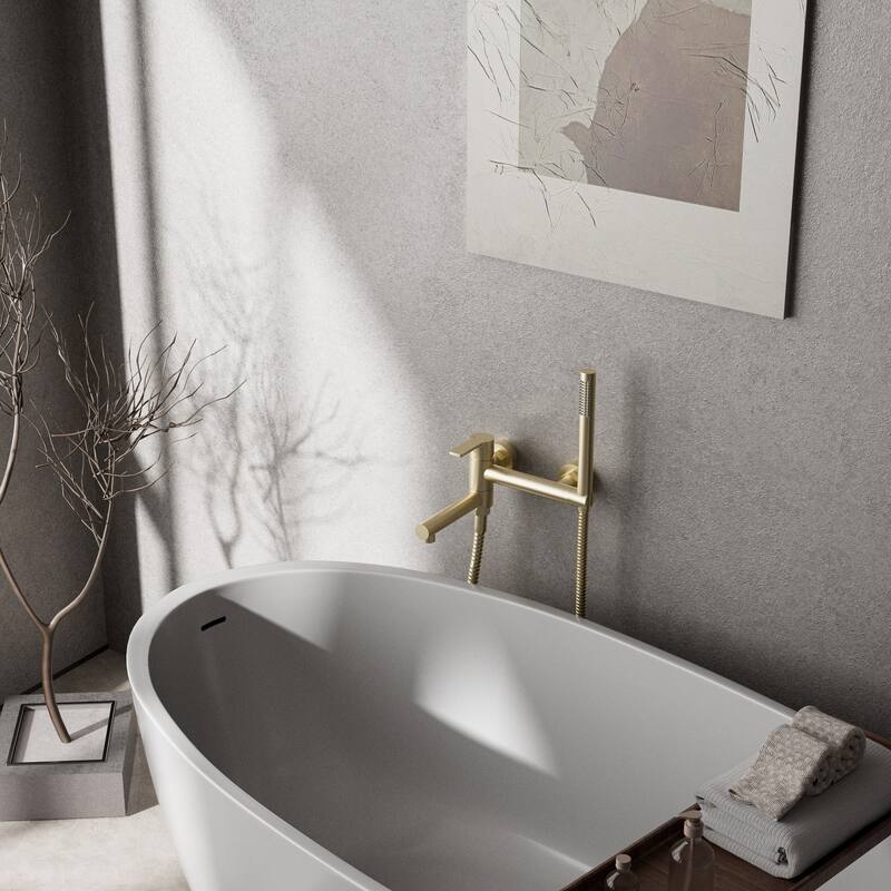 Modland Wall-Mounted Bathtub Faucet with Hand Shower, NSF Certified, 1.59GPM Flow, 90 Rotatable, Gold/Black