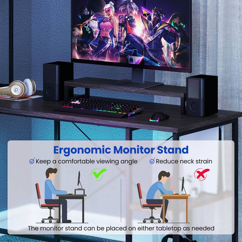 Costway L-Shaped Gaming Desk with LED Strip & Power Outlets Hutch - See Details