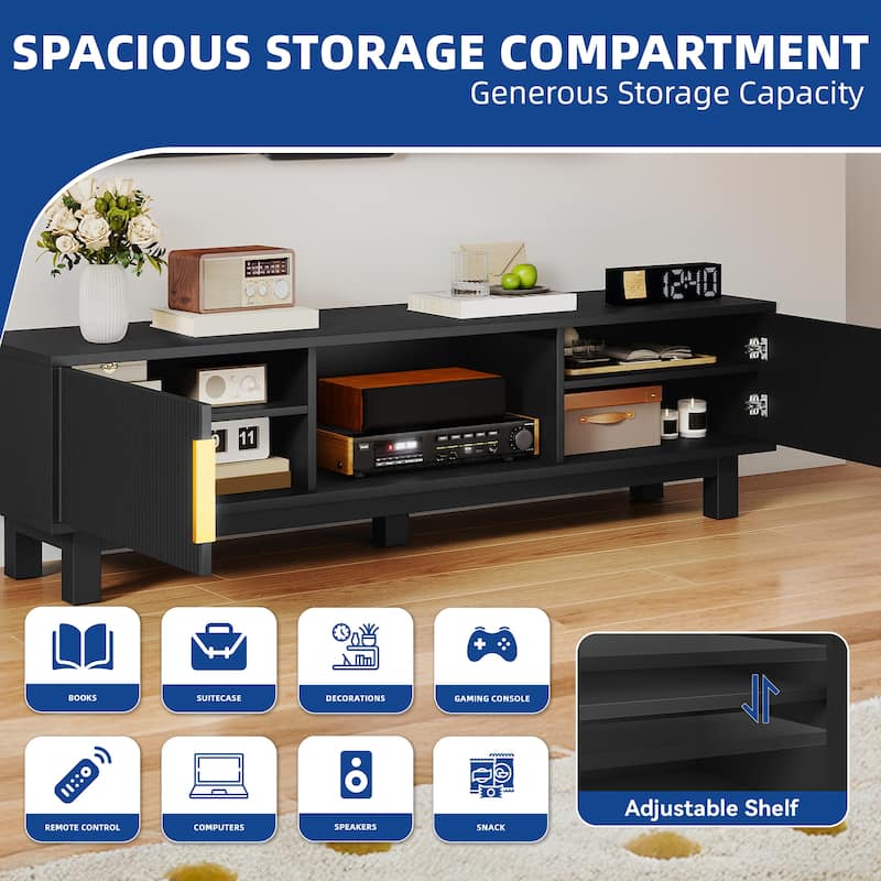 Moasis 59"W Fluted TV Stands for TVs up to 65 Inches, Entertainment Center with Power Outlets