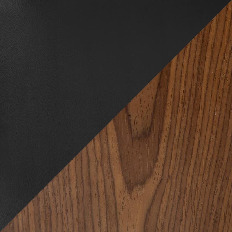 30.75" black leather and brown wooden symphony dining chair