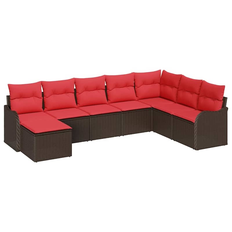 vidaXL 8/9 Patio Sofa Set with Cushions Black/Brown/Grey Poly Rattan - 113.2 x 69.9 x 27.2