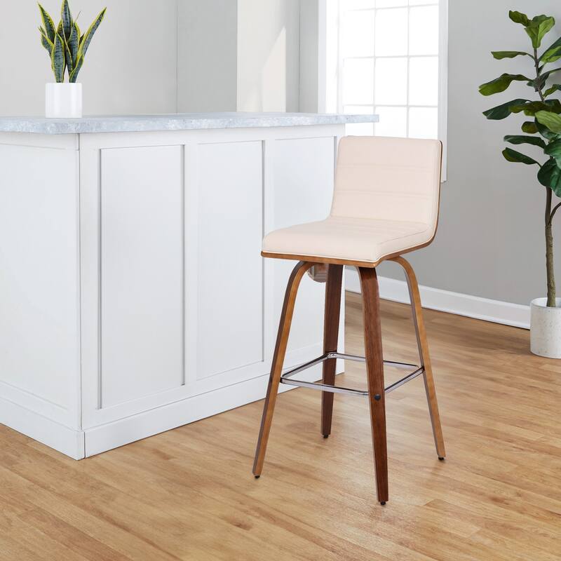 Leatherette Sloped Seat Barstool with Angled Legs, Cream