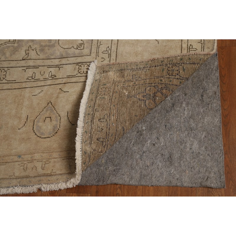 Tabriz Persian Vintage Rug Hand-Knotted Bedroom Beige Wool Carpet - 9'11" x 13'1"