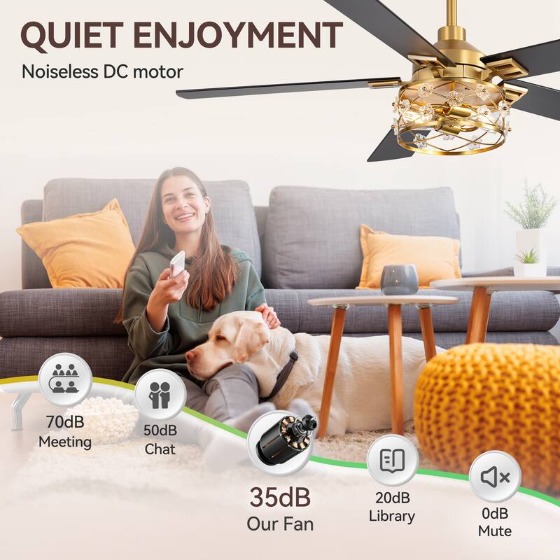 52" Reversible 5-Blade Farmhouse Glam Floral Glass Caged Ceiling Fan with Light and Remote