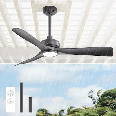 52-inch Black Waterproof Outdoor Ceiling Fan with Light Remote(3-Blade)