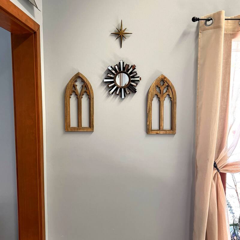 Washed Wood Gothic Arch Window Frame Wall Decor 2 Piece Set