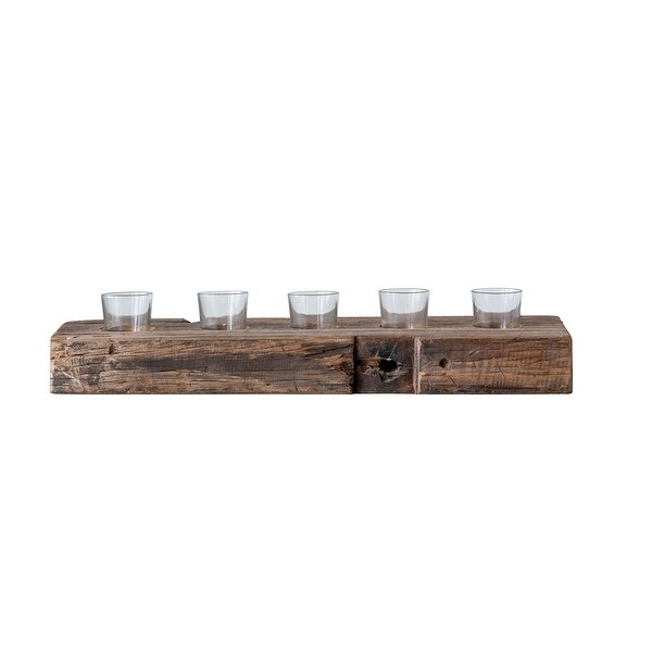 Reclaimed Wood Holder with 5 Clear Glass Votives (Each one will vary ...