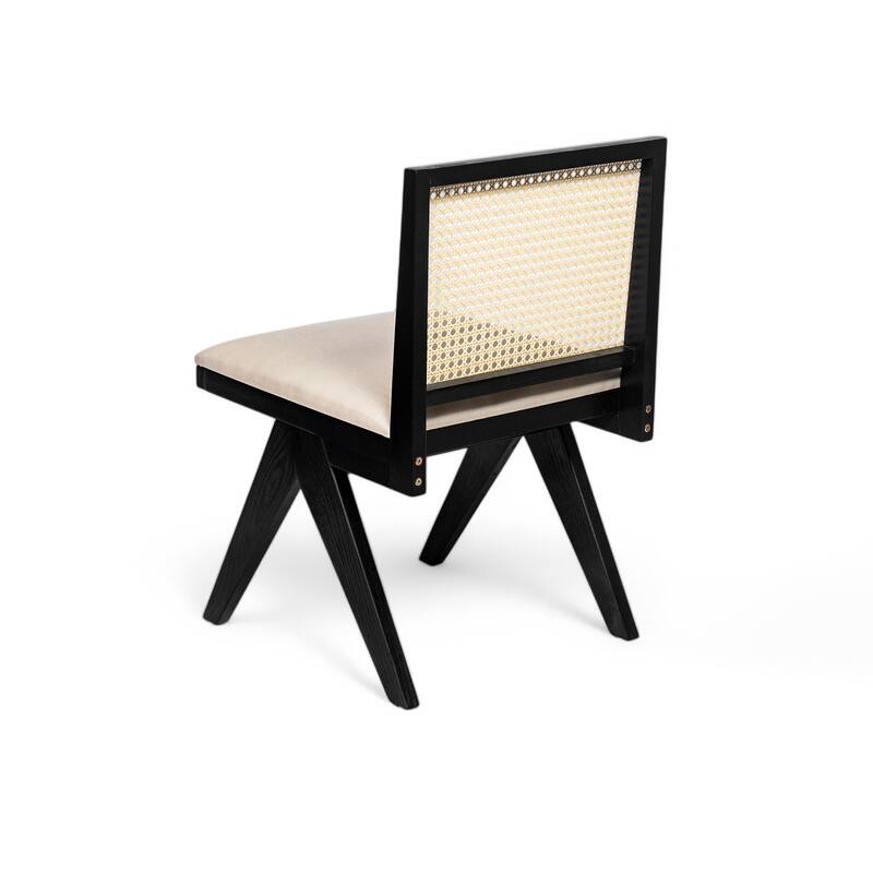 Dining Chairs Set of 2, Ergonomic Upholstered Kitchen Side Chairs, Accent Chairs with Rattan Backrest & Solid Wood Legs