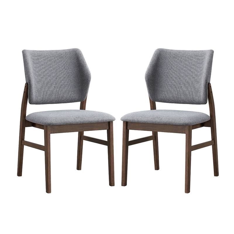 Set of 2 Linen Upholstered Dining Chairs with Wingback in Light Gray and Walnut - Light Gray/Walnut - Set of 2