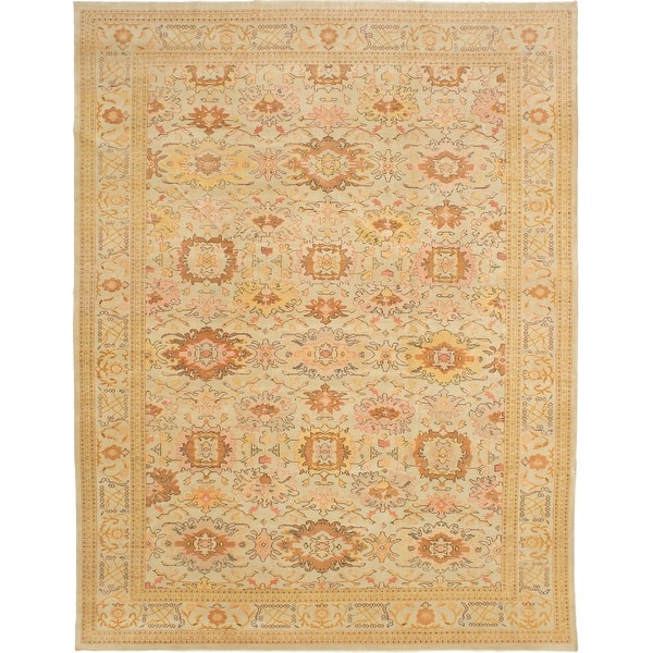slide 1 of 4, ECARPETGALLERY Hand-knotted Authentic Ushak Light Green Wool Rug - 10'6 x 13'7 Light Green - 10'6 x 13'7