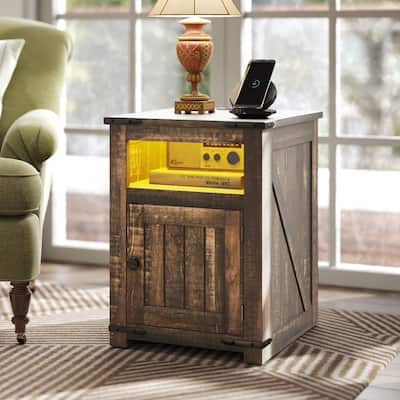 Moasis Farmhouse 3-tier Chairside End Side Table with LED and Charging Station USB Ports