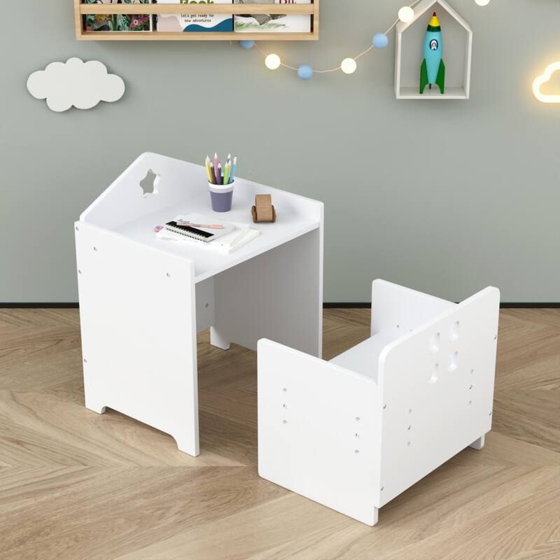 Kids Montessori Weaning Table and Chair Set, Kids Activity Table Step Stools with Blackboard & 3 Heights Adjustable