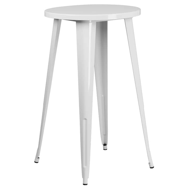 24'' Round Metal Indoor-Outdoor Bar Table Set with 4 Vertical Slat Back Stools