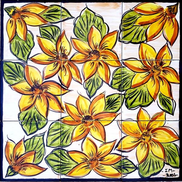 18x18 Sunflowers Kitchen Backsplash Design 9pc Ceramic Tile Wall Mural