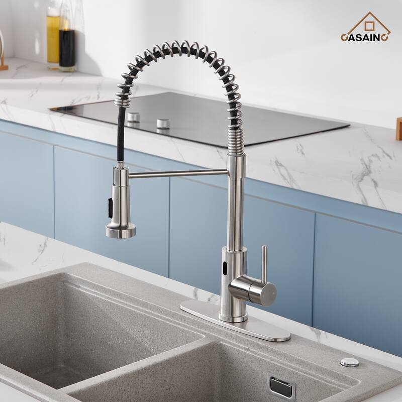 Single Handle Pull Down Sprayer Kitchen Faucet with Touchless Sensor Deckplate Included
