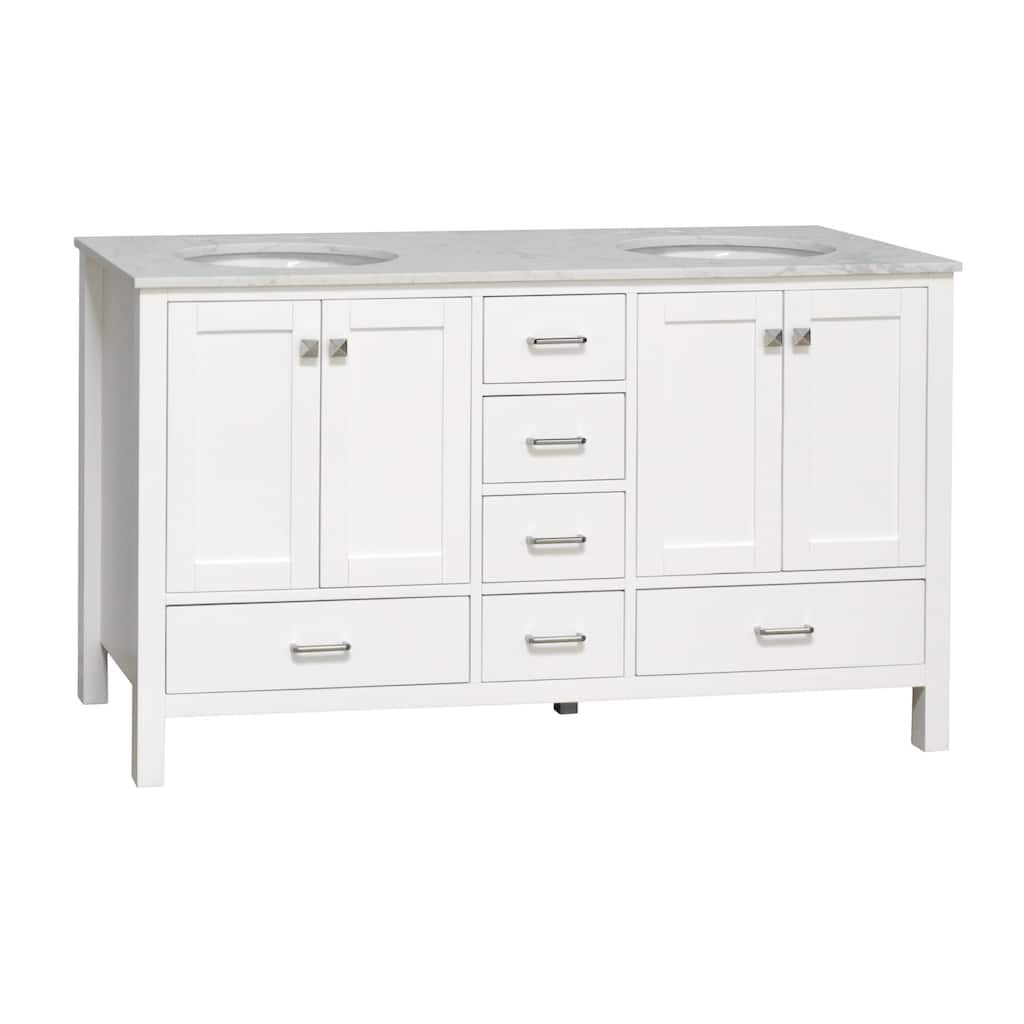 KitchenBathCollection Horizon 60" Double Bathroom Vanity with Engineered Carrara Top